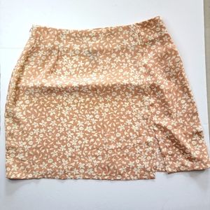 Shein cream orange floral mini skirt size XS Semi sheer